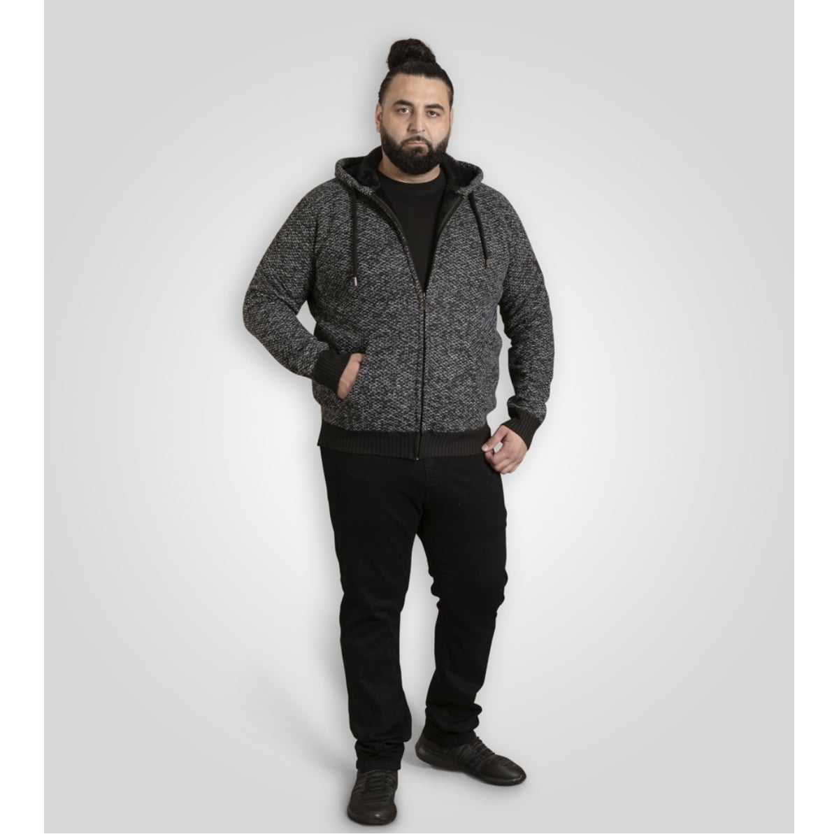 D555 FAREHAM Knitted Hoody with Bonded Sherpa Lining BLACK 641804