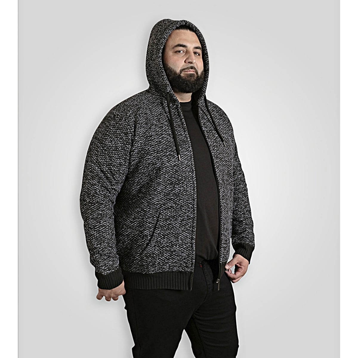 D555 FAREHAM Knitted Hoody with Bonded Sherpa Lining BLACK 641804