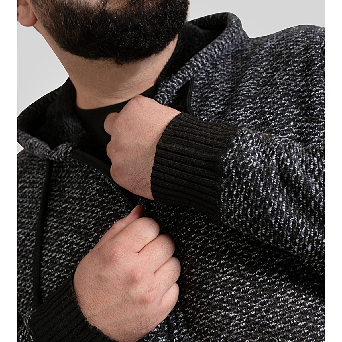 D555 FAREHAM Knitted Hoody with Bonded Sherpa Lining BLACK 641804