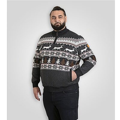 D555 NICHOLAS Knitted Christmas Jumper with 1/4 Zip and Bonded Fleece Lining £40 up to 6XL D555 NICHOLAS Knitted Christmas Jump