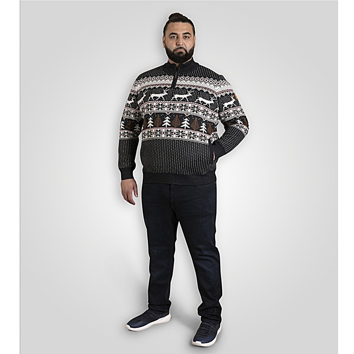 D555 NICHOLAS Knitted Christmas Jumper with 1/4 Zip and Bonded Fleece Lining
