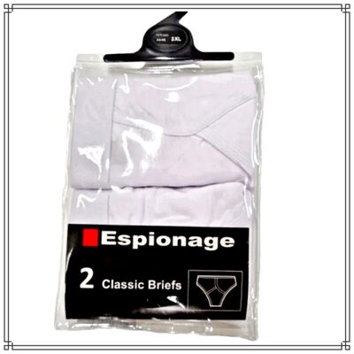 Espionage 2 Pack Mens Classic Y-Front Briefs WHITE U003W