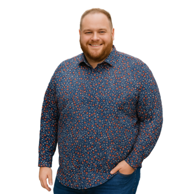 ESPIONAGE Long Sleeve Small Floral Print Shirt Navy SH397
