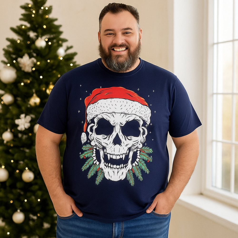 KAM Santa Skull Print Christmas Tee X036