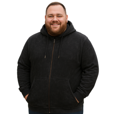 KAM Garment Dye Zip Thru Hoody BLACK KBS7082