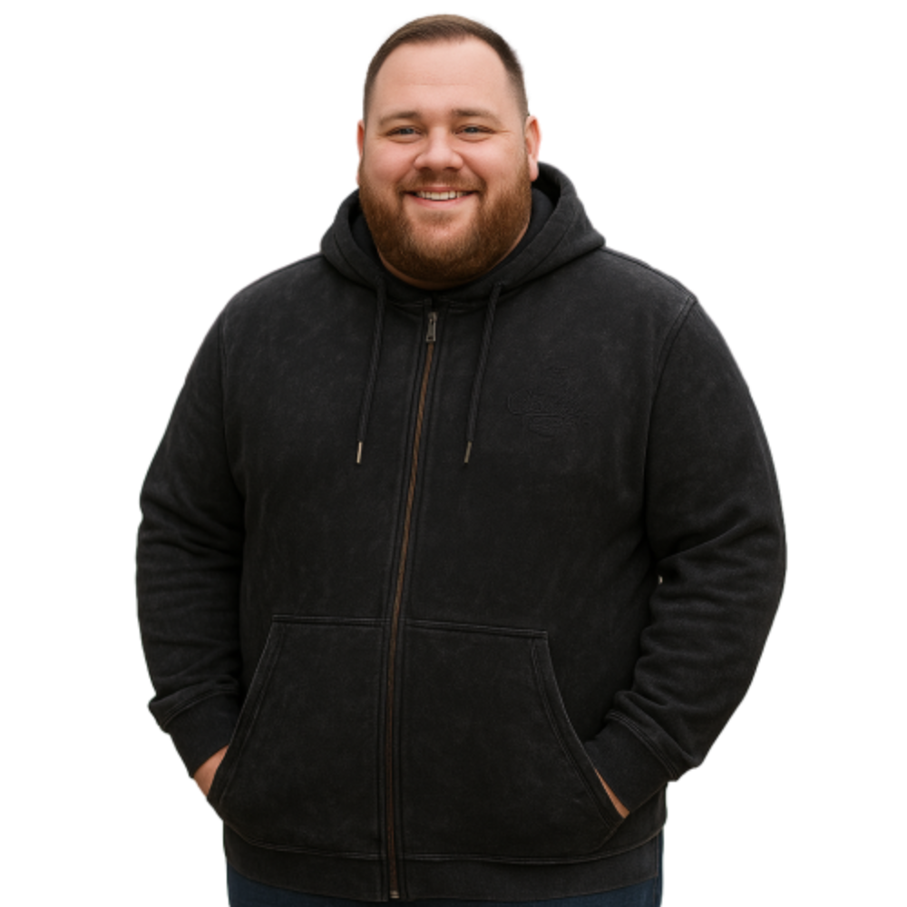 KAM Garment Dye Zip Thru Hoody BLACK KBS7082