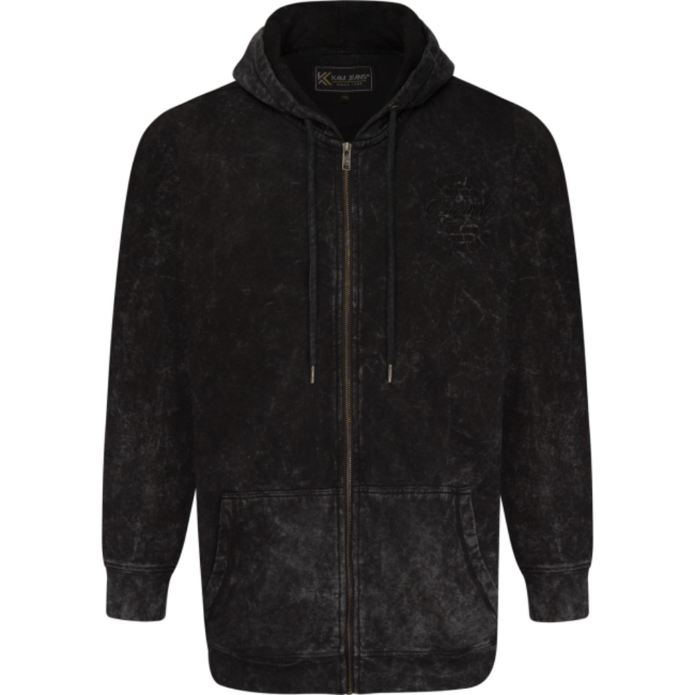 KAM Garment Dye Zip Thru Hoody BLACK KBS7082