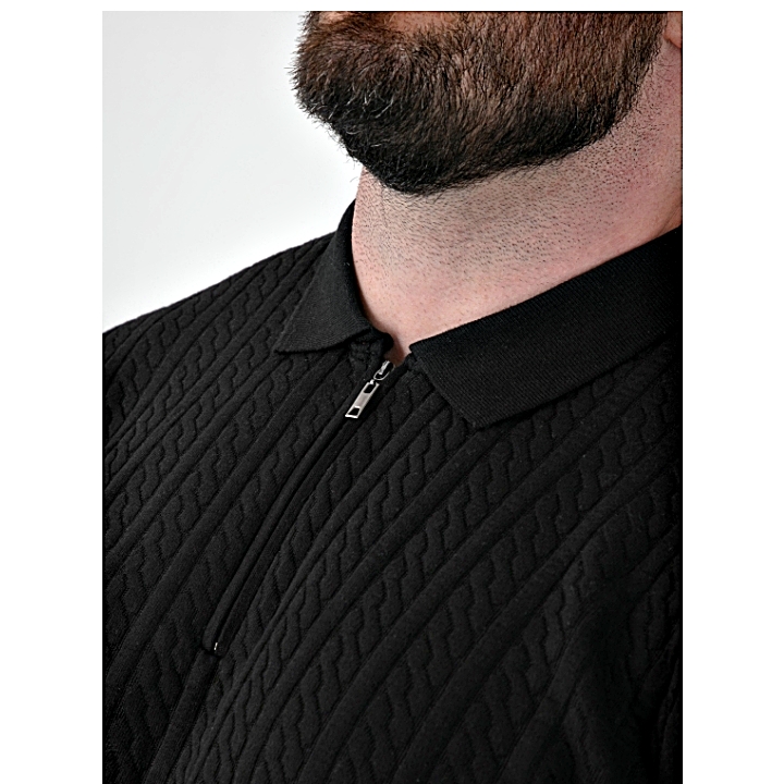 D555 KENNEDY Big Mens Cable Knitted Polo Shirt with Quarter Neck Zip