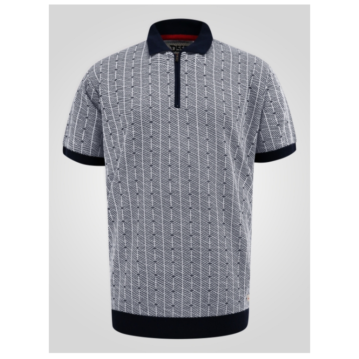 D555 PERRY Big Mens Jacquard Knitted Polo Shirt with Quarter Neck Zip