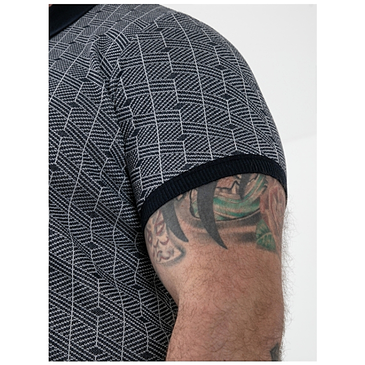 D555 PERRY Big Mens Jacquard Knitted Polo Shirt with Quarter Neck Zip