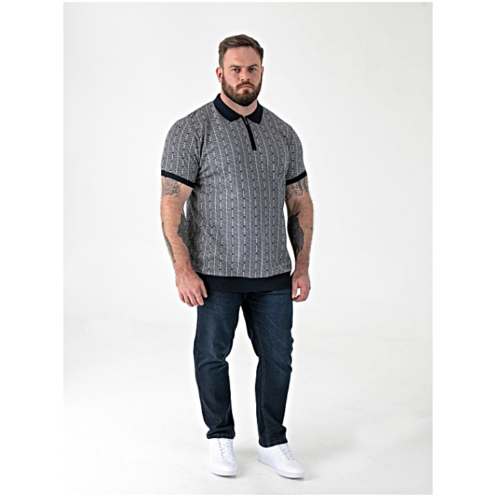 D555 PERRY Big Mens Jacquard Knitted Polo Shirt with Quarter Neck Zip