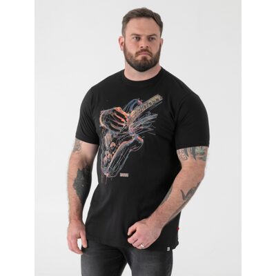 D555 ELLIOTT Multi Coloured Guitar Printed Crew Neck T-Shirt BLACK