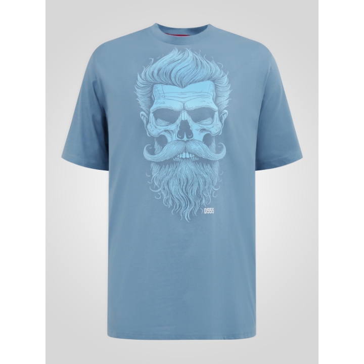 D555 MILLER Bearded Skull Printed Crew Neck T-Shirt Light Teal