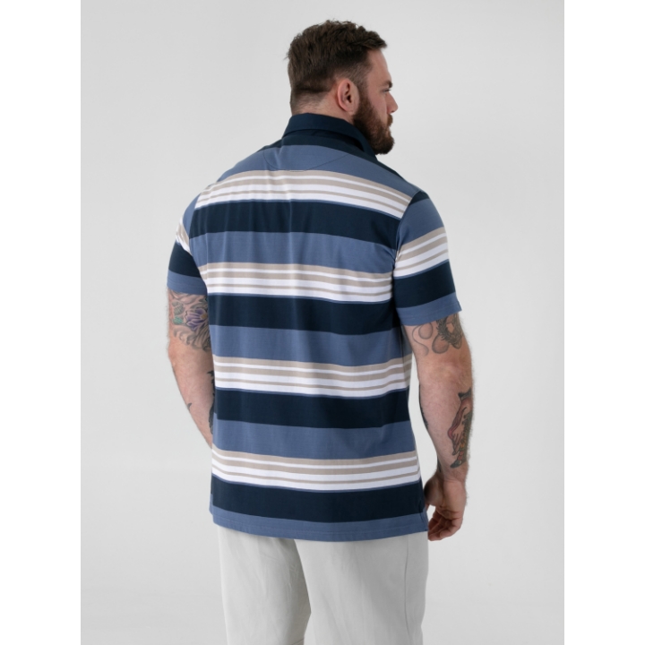 D555 WILLIS Stripe Short Sleeve Rugby Polo Shirt NAVY
