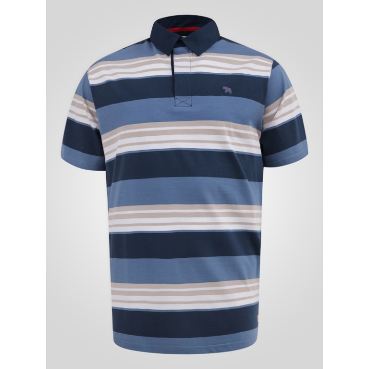 D555 WILLIS Stripe Short Sleeve Rugby Polo Shirt NAVY