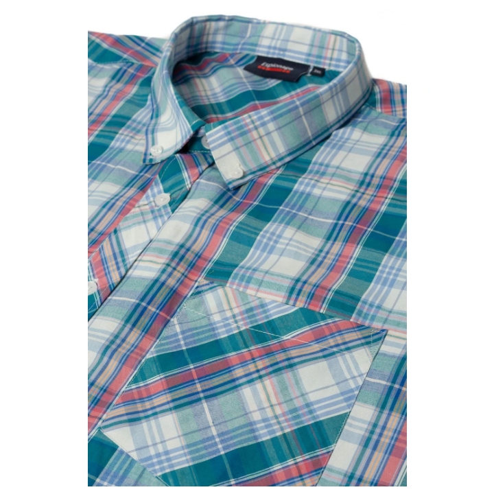 ESPIONAGE Short Sleeve Check Shirt SH443 GREEN PINK WHITE