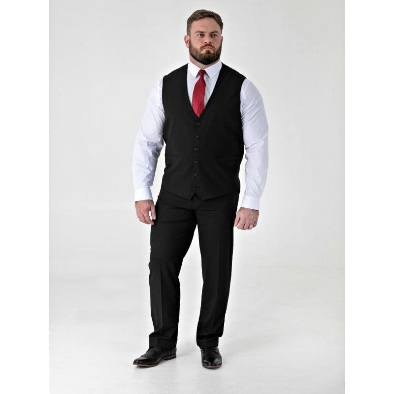 D555 TED Big Mens Tailored Suit Waistcoat with 4 Way Stretch BLACK