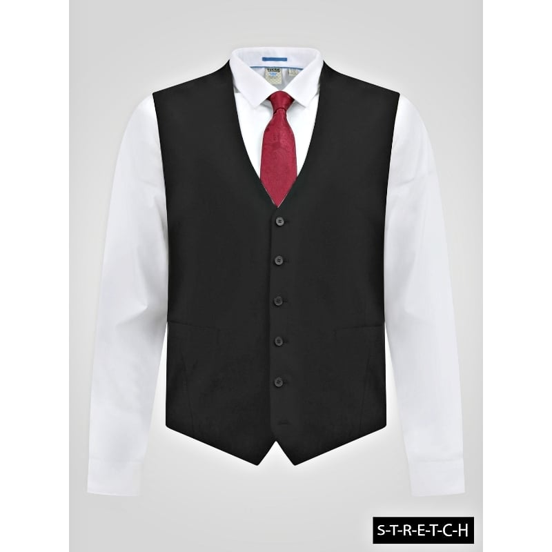 D555 TED Big Mens Tailored Suit Waistcoat with 4 Way Stretch BLACK