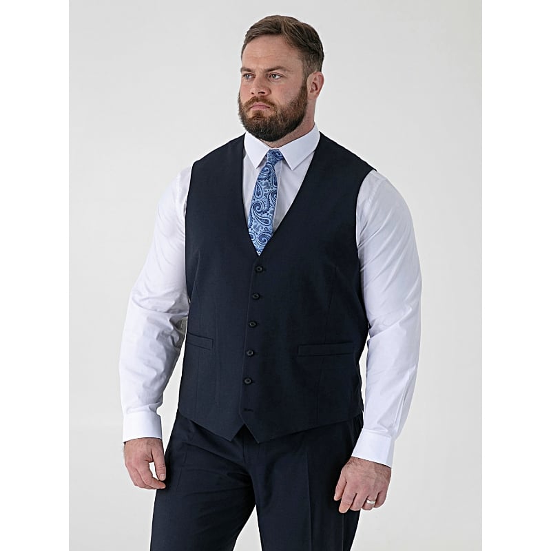 D555 TED Big Mens Tailored Suit Waistcoat with 4 Way Stretch NAVY