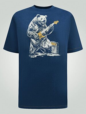 2XL to 8XL D555 MORLEY Bear With Electric Guitar Printed Crew Neck T-Shirt NAVY - 