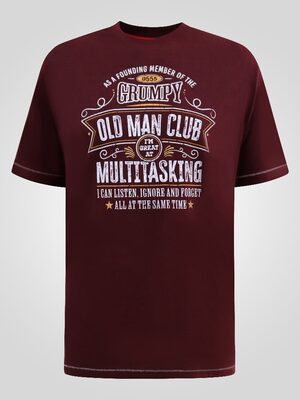 D555 BALDWIN Grumpy Old Man Club Print T-Shirt BURGUNDY
