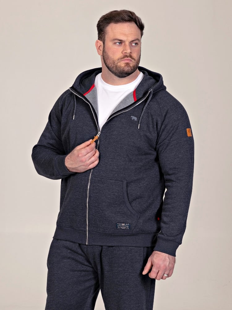 D555 Big Mens Navy Thru Zip Hoodie with Fine Stripe ERNEST 642001