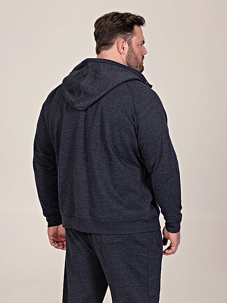 D555 Big Mens Navy Thru Zip Hoodie with Fine Stripe ERNEST 642001