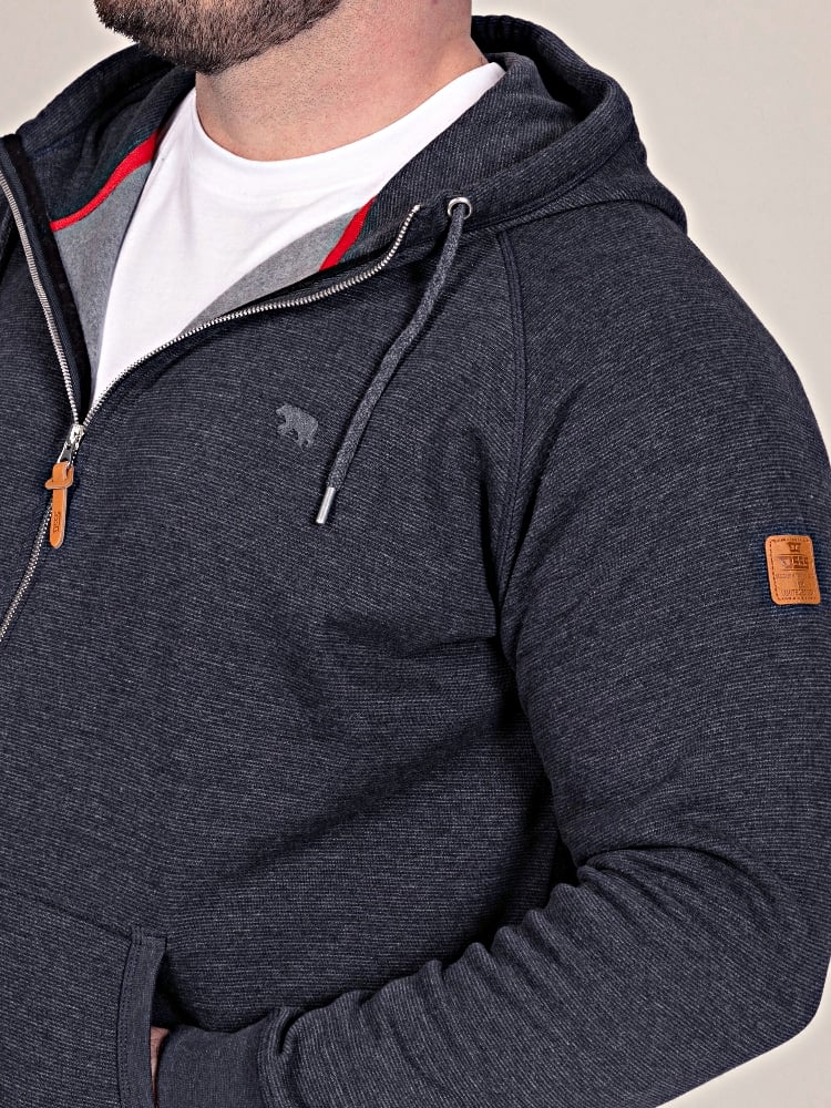 D555 Big Mens Navy Thru Zip Hoodie with Fine Stripe ERNEST 642001
