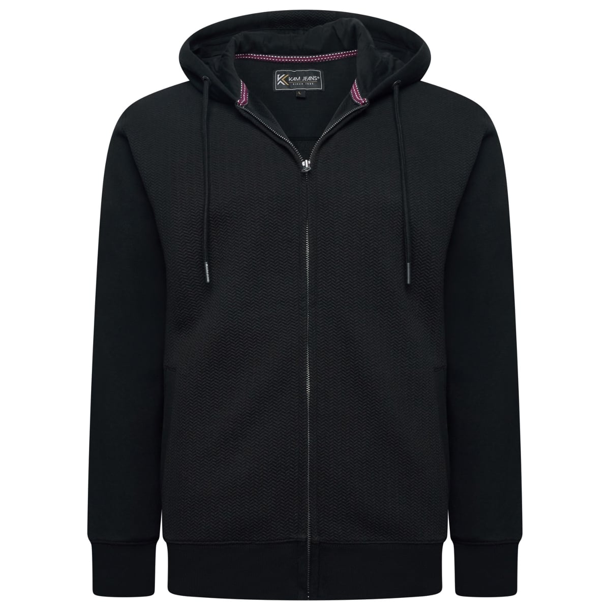 2XL – 8XL £39.50 KAM Zip Thru Jacquard Textured Hoody BLACK KBS7094