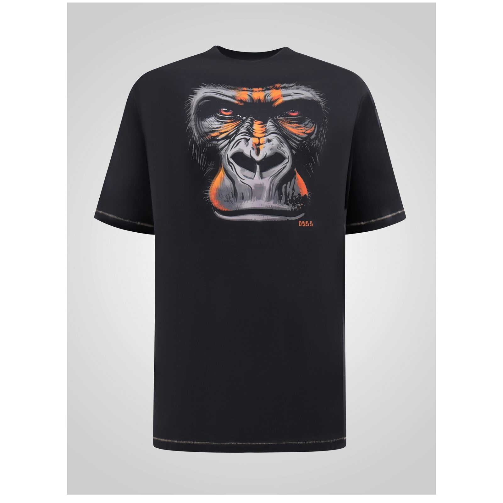 D555 PERKINS Gorilla With War Paint Printed Crew Neck T-Shirt WASHED BLACK 602006