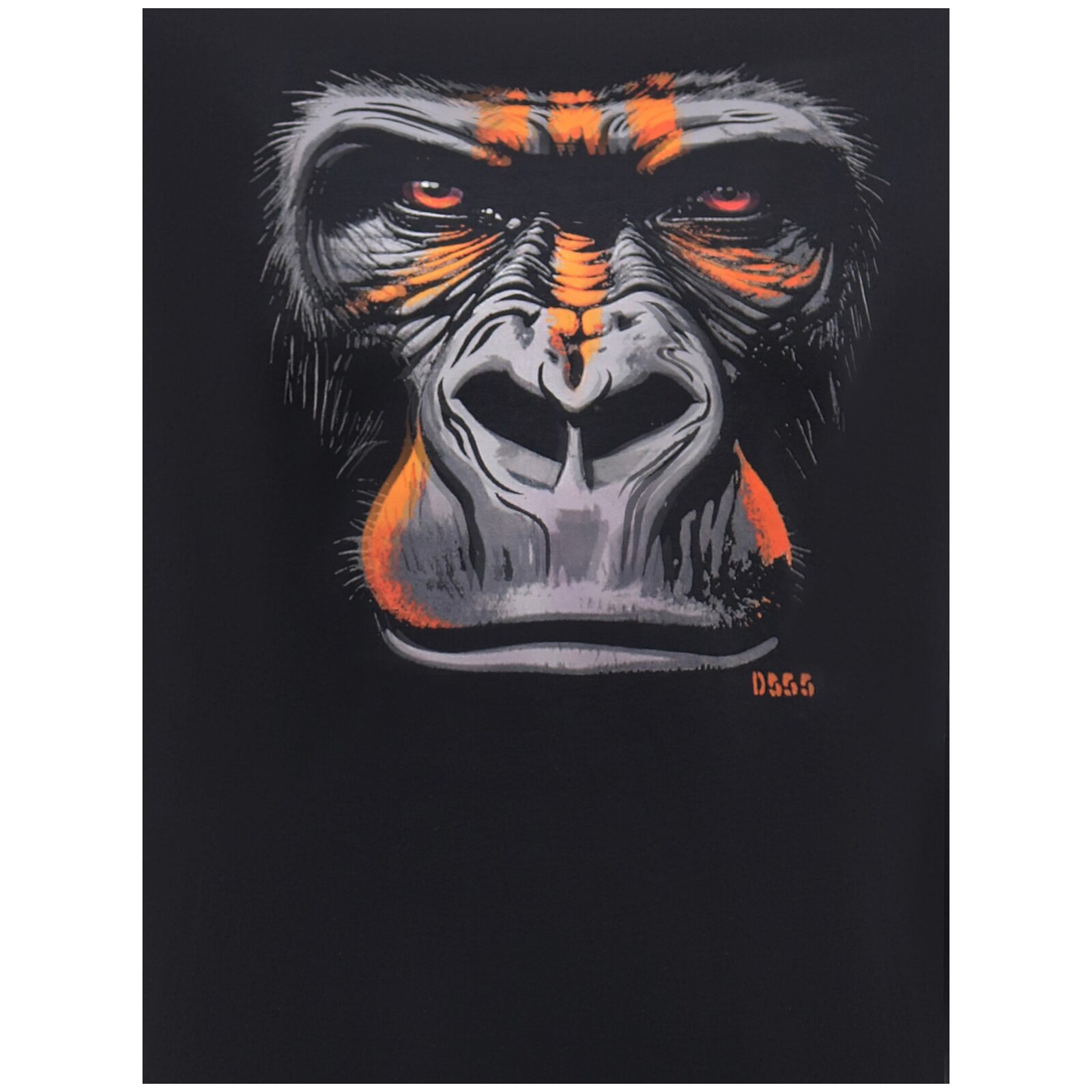 D555 PERKINS Gorilla With War Paint Printed Crew Neck T-Shirt WASHED BLACK 602006