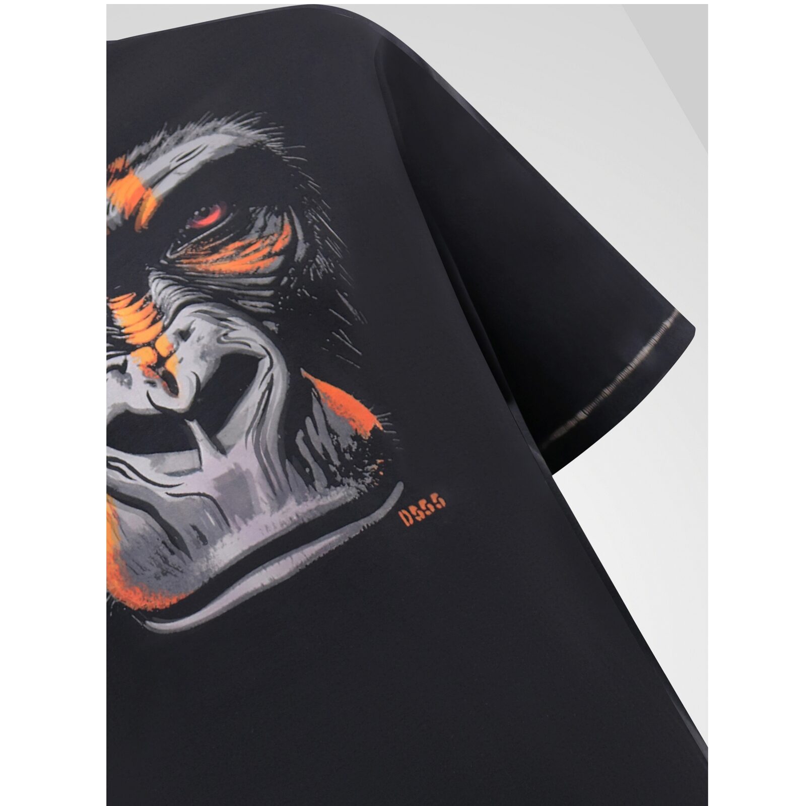 D555 PERKINS Gorilla With War Paint Printed Crew Neck T-Shirt WASHED BLACK 602006