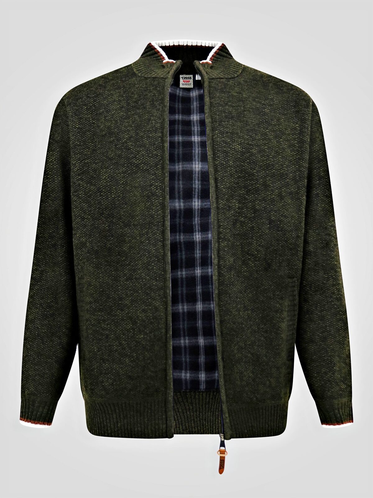 D555 Big Knitted Zip Through with Bonded Check Lining KHAKI CESAR 802004