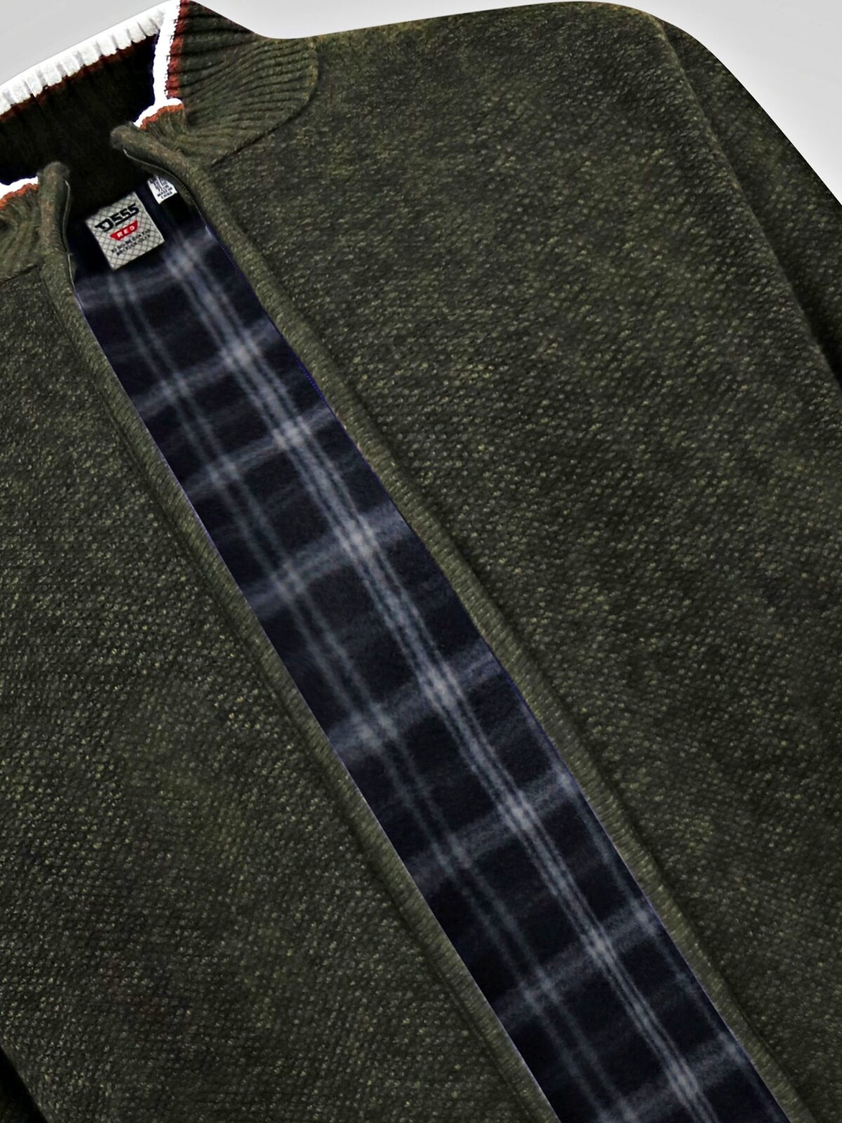 D555 Big Knitted Zip Through with Bonded Check Lining KHAKI CESAR 802004