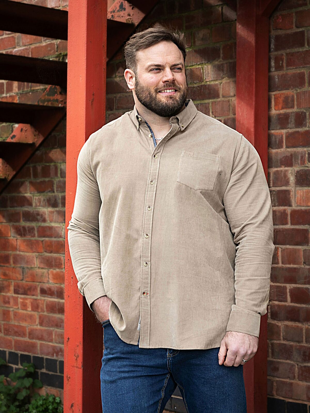 D555 CAREY Corduroy Shirt with Chest Pocket TAN112003 Big Sizes up to 7XL