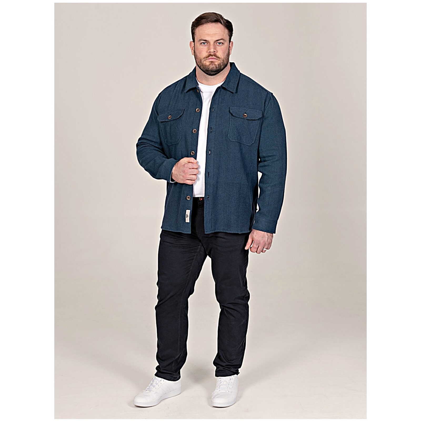 D555 LEONARD Big Mens Herringbone Over Shirt Shacket with Multi Pockets NAVY