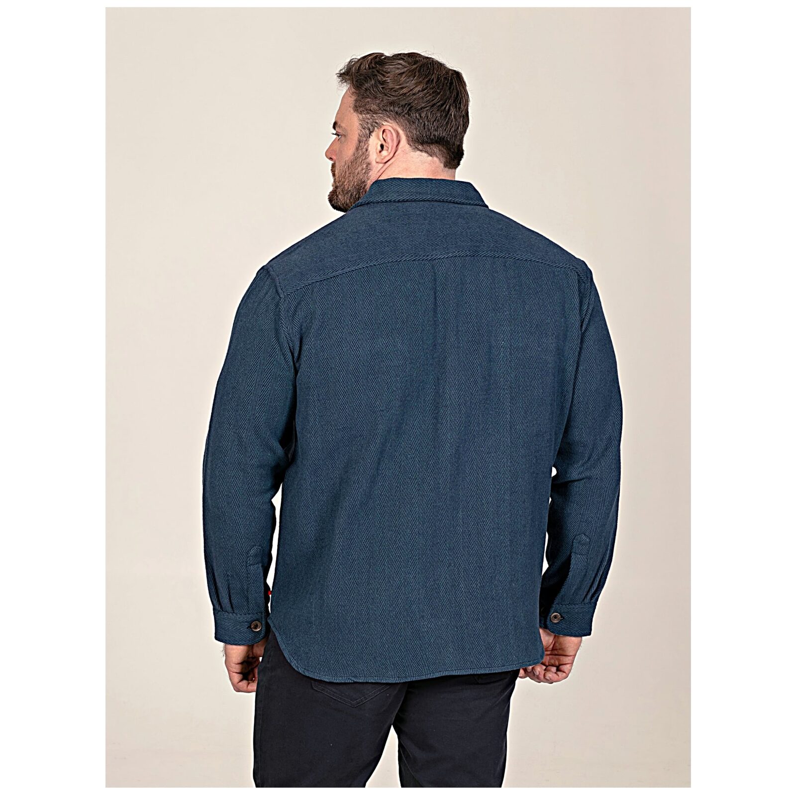 D555 LEONARD Big Mens Herringbone Over Shirt Shacket with Multi Pockets NAVY