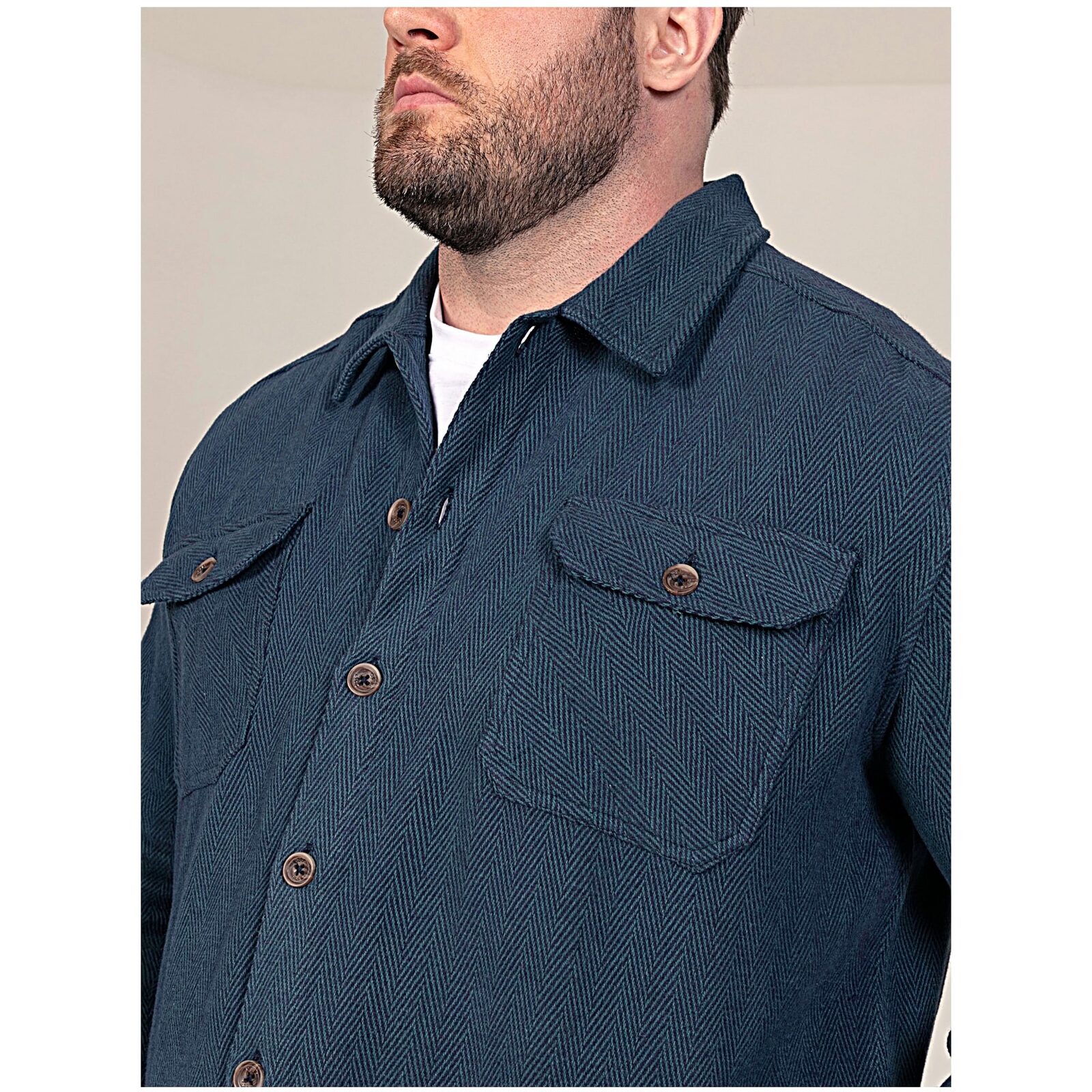 D555 LEONARD Big Mens Herringbone Over Shirt Shacket with Multi Pockets NAVY