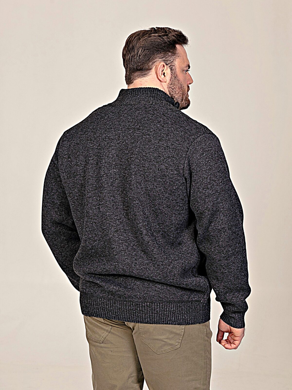 D555 Big Mens Cable Knitted Sweater With Full Zip and Bonded Check Lining EAMON CHARCOAL 802002