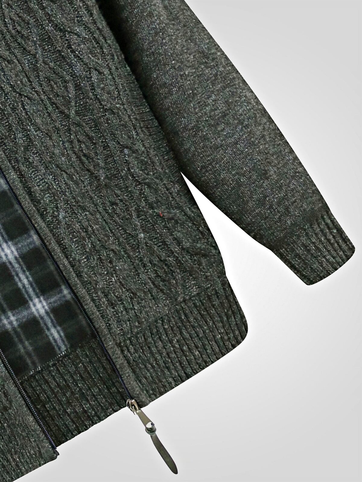 D555 Big Mens Cable Knitted Sweater With Full Zip and Bonded Check Lining EAMON CHARCOAL 802002