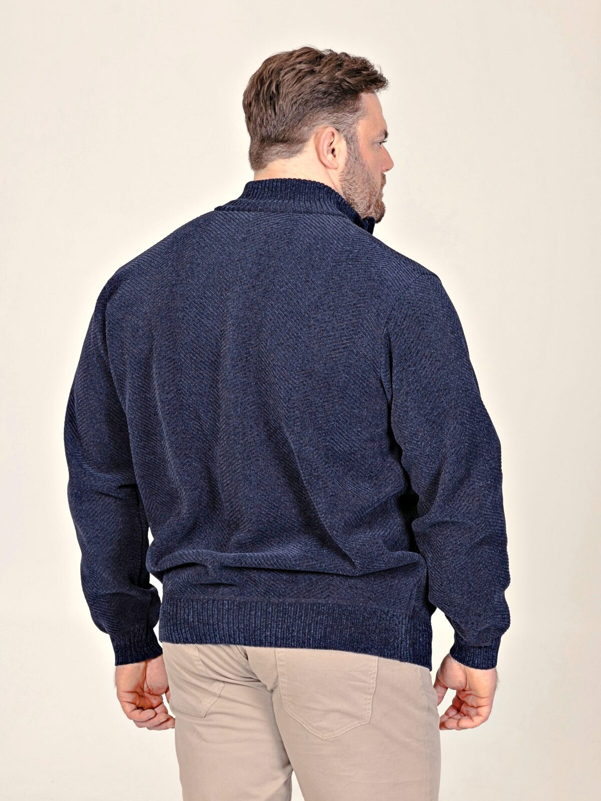 2XL to 6XL D555 Big Mens Cable Knitted Sweater With Full Zip and Bonded Check Lining EAMON CHARCOAL 80200
