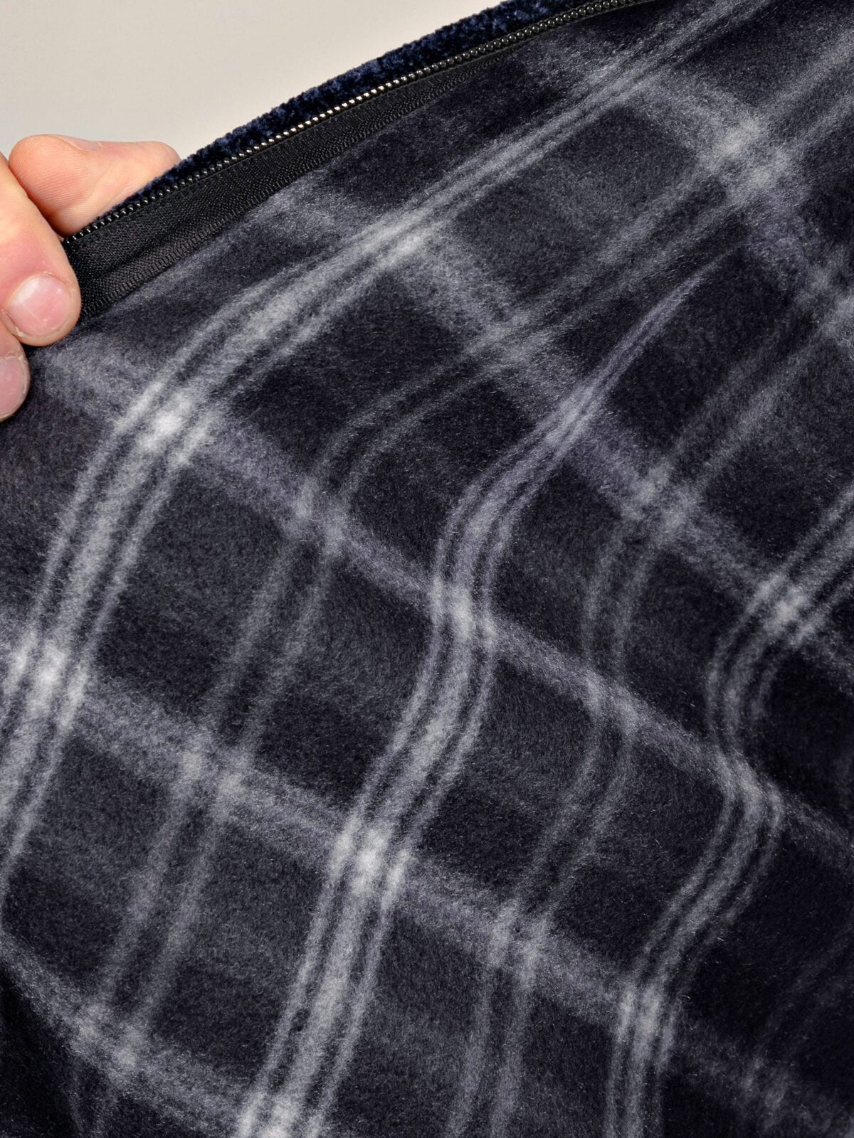 D555 Big Mens Chenille Knitted Herringbone Zip Through Sweater with Bonded Check Lining NAVY TRAVIS 802005