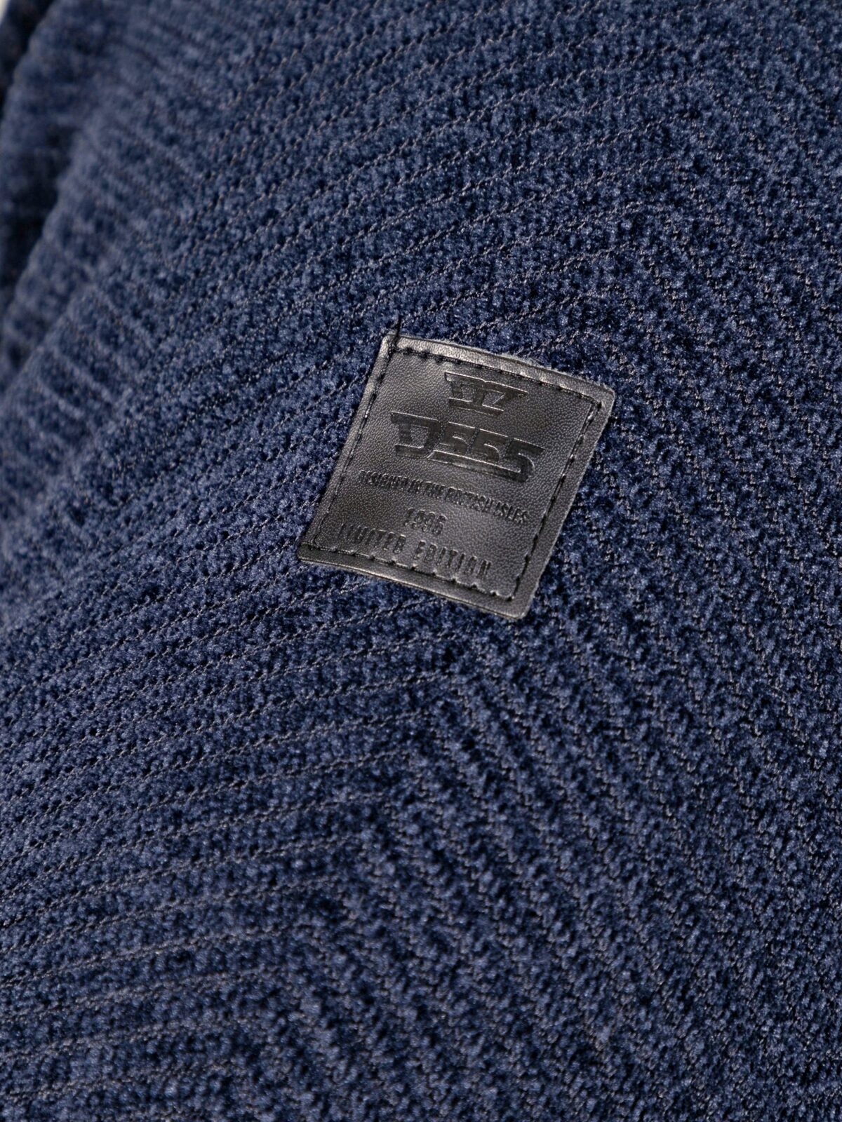 D555 Big Mens Chenille Knitted Herringbone Zip Through Sweater with Bonded Check Lining NAVY TRAVIS 802005