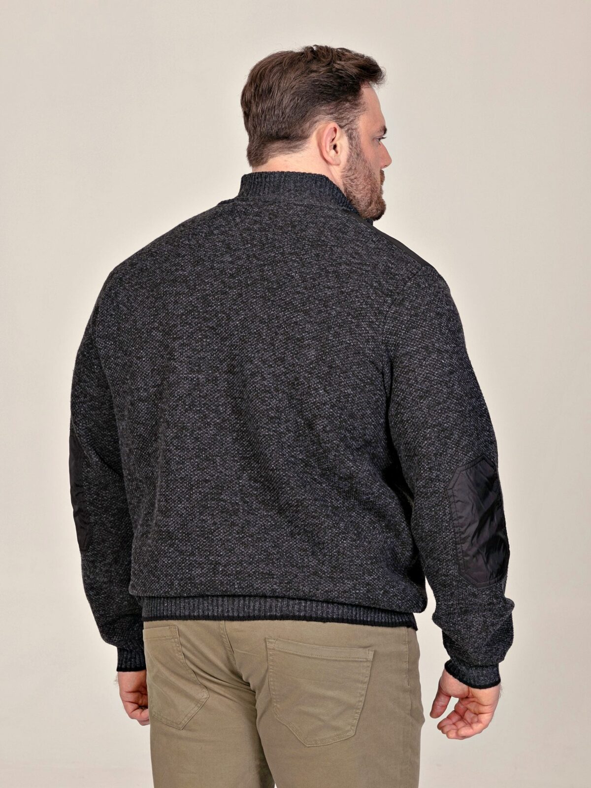 D555 Quarter Zip Bonded Check Sweater RONALD CHARCOAL 802007