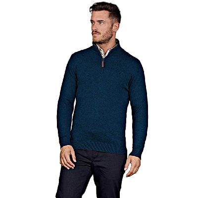 RAGING BULL KNITWEAR COTTON CASHMERE QUARTER ZIP FUNNEL NECK SWEATER