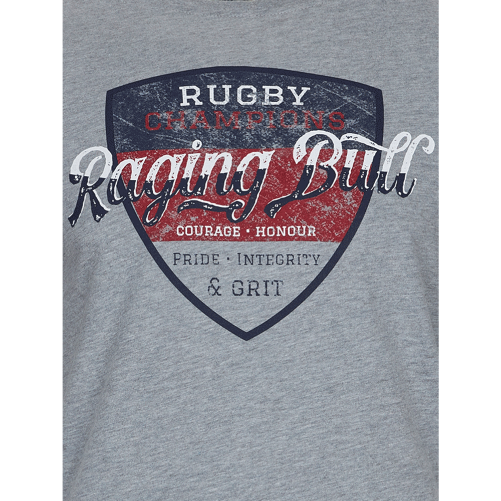 RAGING BULL PRINTED TEE WITH EMBROIDERY DETAIL CHAMPIONS GREY MARL