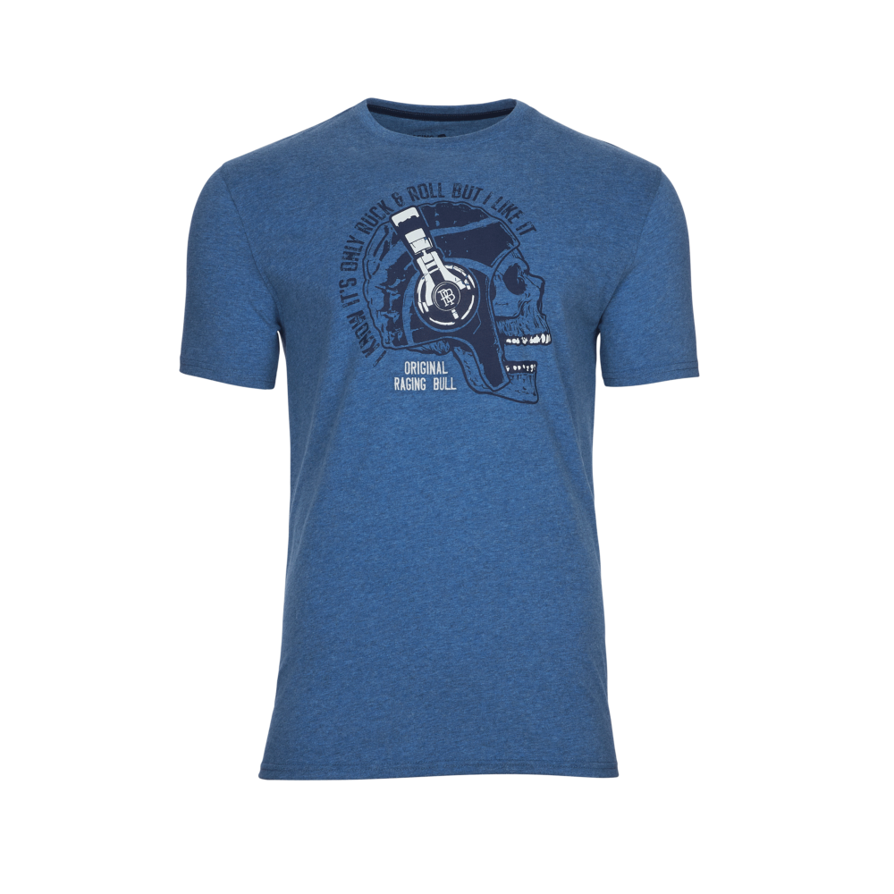 RAGING BULL PRINTED TEE WITH EMBROIDERY DETAIL RUCK AND ROLL DENIM BLUE MARL