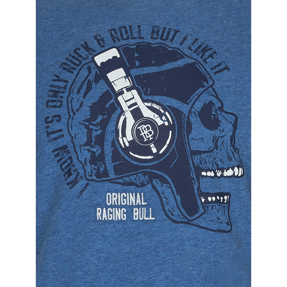 RAGING BULL PRINTED TEE WITH EMBROIDERY DETAIL RUCK AND ROLL DENIM BLUE MARL