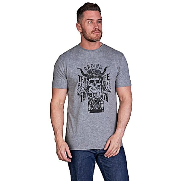 RAGING BULL TAKE LIFE BY THE HORNS PRINTED TEE GREY MARL