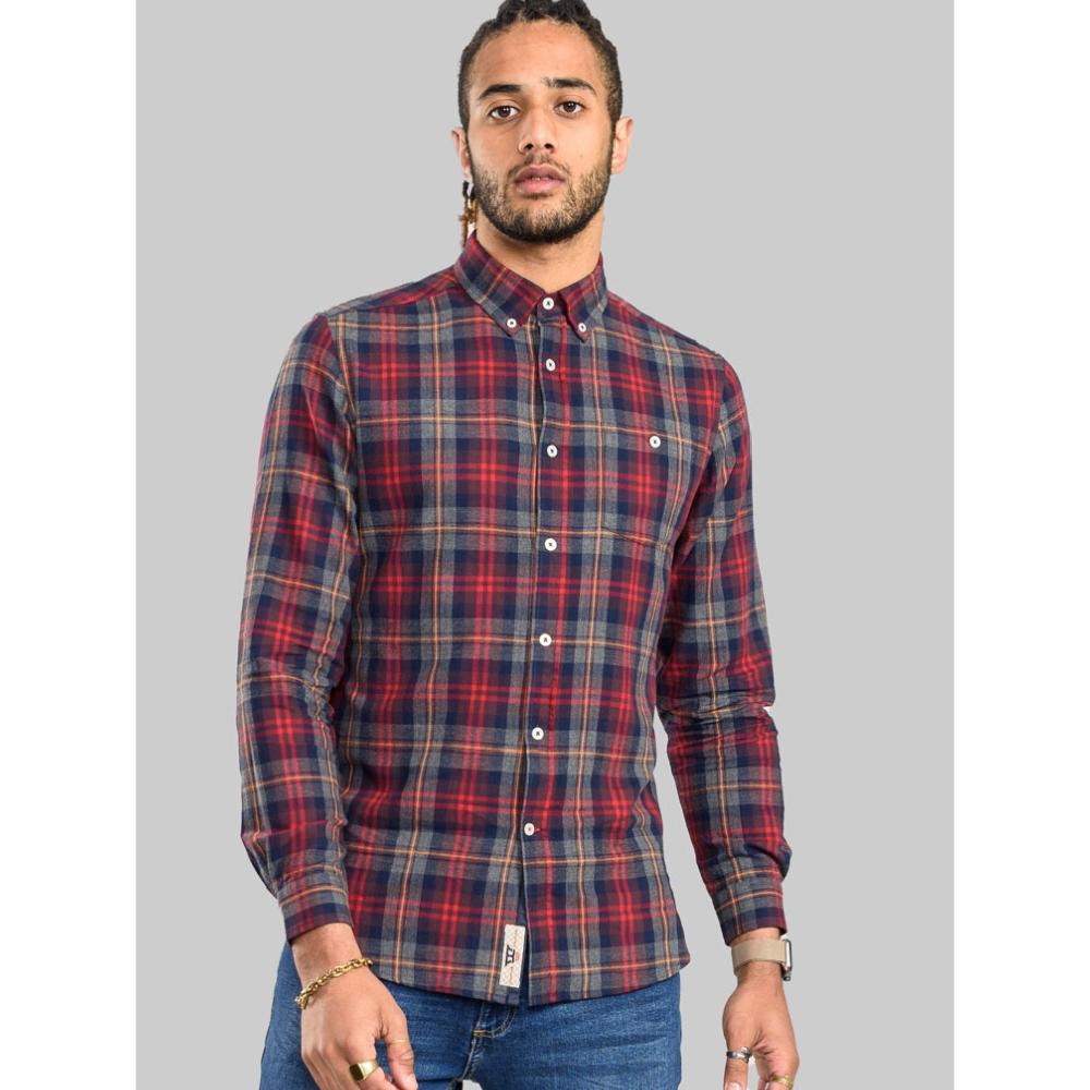 D555 ABBOT LONG SLEEVE FLANNEL CHECK SHIRT WITH CHEST POCKET RED/NAVY